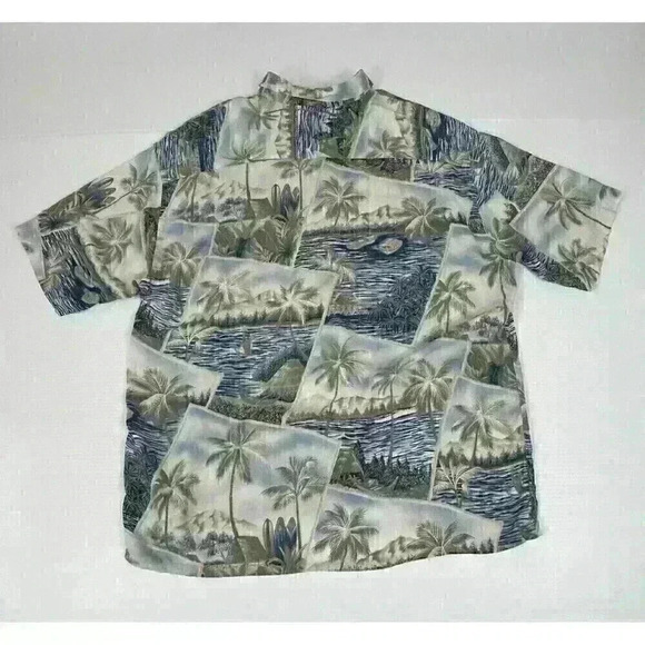 St Johns Bay Mens XXL Button Down Hawaiin Shirt Rayon Island Style Short Sleeve - Picture 8 of 8